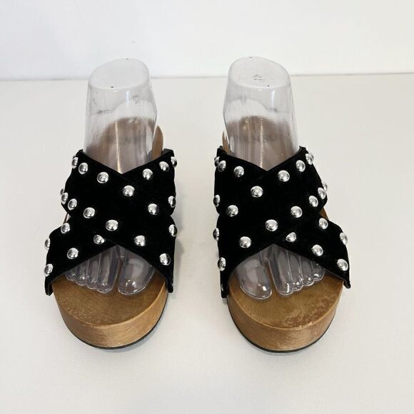 Senso Black Studded Strappy Wood Sole Sandals - Picture 2 of 7